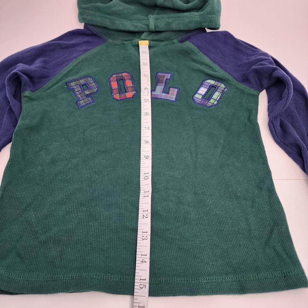 Polo‎ Ralph Lauren Hoodie Pullover Boys 6 Green Plaid Thick Waffle Knit - Picture 5 of 9